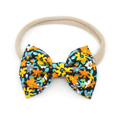 Black, Orange, Yellow, and Blue Floral Belle Bow, Tuxedo Bow