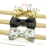 Mini-Belle Glitter Bow SET of 3 bows on Headbands