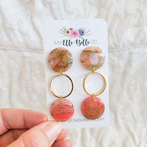 Hot Pink & Gold Marbled Earrings