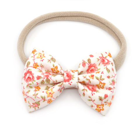 Coral and Mustard Floral Belle Bow, Tuxedo Bow