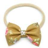 Hazelnut & Small Pink Floral Belle Bow, Tuxedo Bow