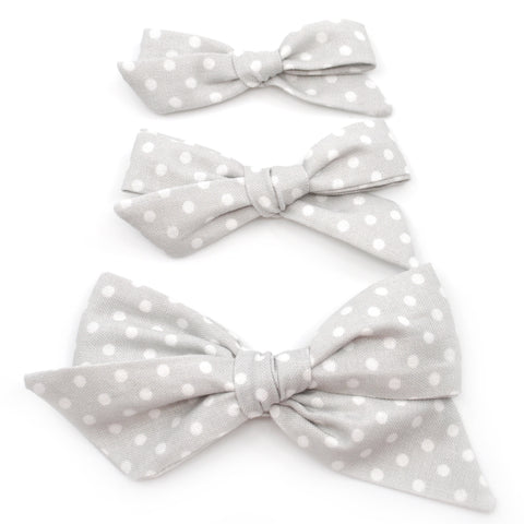 Grey & White Polka Dot Evy Bow, Newborn Headband or Clip