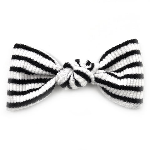 Black & White Striped Bow Tie, Clip on Bowtie