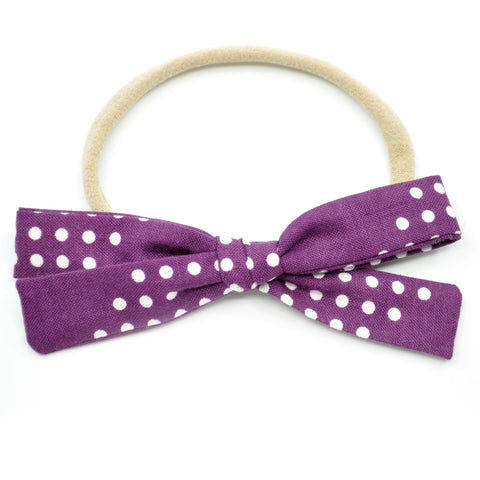 Purple & White Polka Dot Leni Bow, Headband or Clip