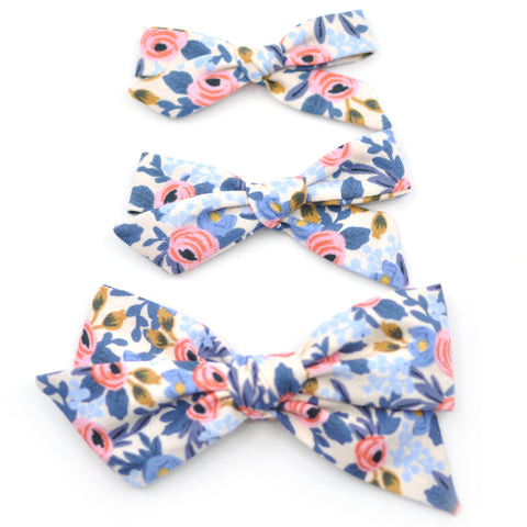 Rosa in Periwinkle Rifle Paper Co Evy Bow, Newborn Headband