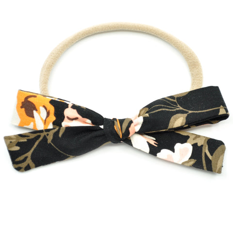 Black and Peach Floral Leni Bow, Headband or Clip
