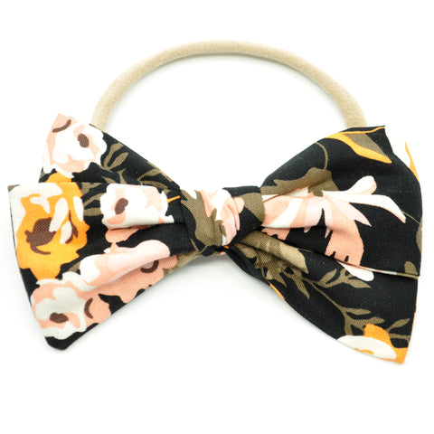 Black and Peach Floral Rona Bow