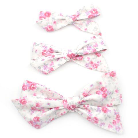 Tiny Pink Flowers Evy Bow, Newborn Headband or Clip