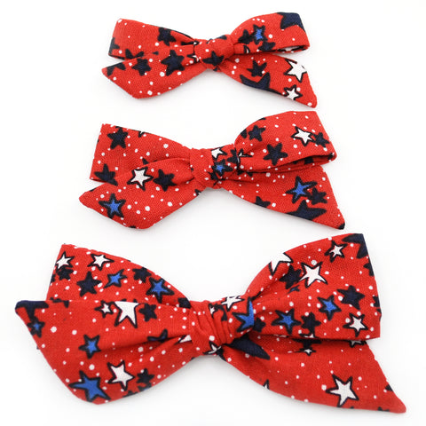 Red Stars & Dots Evy Bow, Newborn Headband or Clip