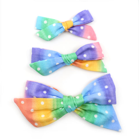 Rainbow Stripes & Dots Evy Bow, Newborn Headband or Clip