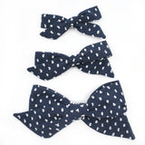 Navy Blue & White Swiss Dot Evy Bow, Newborn Headband or Clip