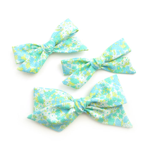 Neon Teal Floral Evy Bow