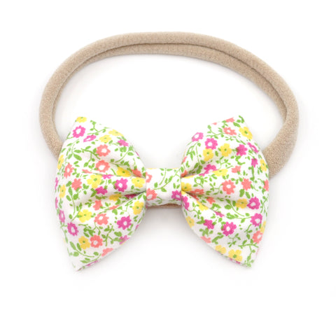 Tiny Yellow & Pink Floral Belle Bow, Tuxedo Bow
